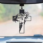 Monssa Acrylic Rear View Mirror Accessories- Car Mirror Hanging Accessories- Car Pendant, Car Charms Ornament- Swinging Ornaments Cars Accessory- Black (Jesus Christ Crucifix Cross)