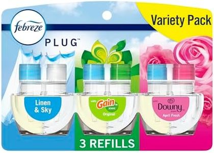 Febreze Odor-Fighting Fade Defy PLUG Air Freshener, Downy April Fresh, Gain Original, Linen & Sky, (3) .87 fl. oz. Oil Refills