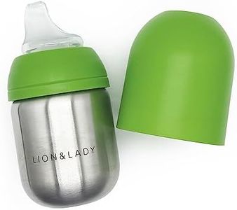 Lion & Lady Stainless Steel Toddler Spout Bottle Sippy Cup, 210ml 18/8 Brushed Steel Toddler Spout Bottle - BPA-Free, BPS-Free, Recyclable, Adaptable Baby Sippy Cups 6-12 Months - Green