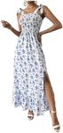 Floerns Women's Floral Print Tie Strap Square Neck Ruffle Boho Maxi Dress Blue Plant Small