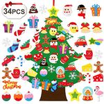 Diy Felt Christmas Tree Decorations,Wall Christmas Tree Decorations For Toddlers/Kids,3.1ft Fuzzy Velcro Felt Christmas Tree With 34Pcs Christmas Ornaments For Kids,Handmade Christmas Door Wall Decor