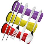 3 Pack Stainless Steel Flatware Sets, CKANDAY 12 Pcs Knife Fork Spoon Chopsticks Set with Carrying Case Rustproof Tableware Silverware for Traveling Camping Picnic Working Hiking-Purple/Yellow/Red