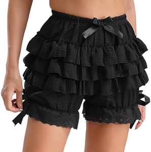 TiaoBug Lolita Bloomer Shorts for Women Cute Cotton Lace Pants Bowknots Layered Ruffled Pumpkin Pants Black E Medium