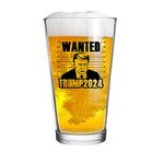 DU VINO WANTED TRUMP 2024-Funny Beer Pint Glass 16oz- Great Gift for Dad, Mom, GOP, Conservative, Political Collector- USA Made
