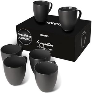 MIAMIO - 6 x 350 ml Stoneware Coffee Mug/Cup Set - Le Papillon Collection (Black)