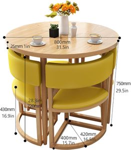 5-Piece Space-Saving Dining Set – Round Metal Table & 4 Leather Chairs for Small Spaces