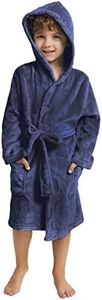 V.&GRIN Boys Fleece Robe, Hooded Toddler Soft Fuzzy Bathrobe for Kids 3-14 Years（Navy 7-8