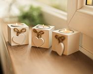 Candle Holder tealight holder White Wooden Love Heart Box Shabby Chic Tealight Candle Holders. Rustic home decor Table Centrepiece, Modern 3x Tealight living room accessories Wedding Table Centrepiece