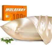 J JIMOO Natural Slip Silk Pillowcase,for Hair and Skin with Hidden Zipper,22 Momme,600 Thread Count 100% Mulberry Silk (Beige, Queen 20''×30'')