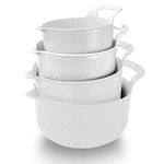 COOK WITH COLOR Mixing Bowls - 4 Piece Nesting Plastic Mixing Bowl Set with Pour Spouts and Handles (Speckled White)