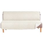 H.VERSAILTEX Futon Cover Reversible Sofa Slipcover Furniture Protector Water Resistant 2 Inch Wide Elastic Straps Futon Sofa Bed Pets Kids Dog Cat Fit Sitting Width Up to 70"(Futon, Ivory/Beige)