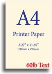 Natural Cream A4 Printer Paper - 24lb Bond / 60lb Text (90 gsm) - 8.3"x 11.7" - 250 Sheets