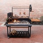 Backyard Discovery Premium Argentine/Santa Maria BBQ Grill, Adjustable Height Grates, Included Fire Bricks, Acacia Wood Side Tables, Coal Shovel and Cover Included, Heavy-Duty Brasero