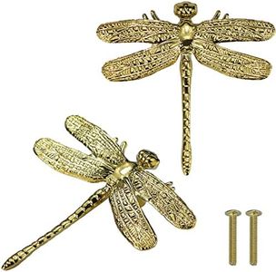 Gold Dragonfly Drawer Knobs Creative Kitchen Cabinet Knobs Dresser Knobs Furniture Cupboard Drawer Pulls Handles for Wardrobe Door Pulls (Bright Gold, Dragonfly)