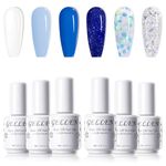 Gellen Gel Nail Polish Kit - 6 Shimmering Colors Baby Blue Navy Blue Glitter Gel Nail Polish Set, Soak Off Manicure DIY Gel Nail Art Gift for Girls Women
