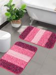 Saral Home Easy Living Saral Home Microfiber Striped Anti-Skid Rectangular Set Of 2 Bathmats (Pink,35X50 Cm)