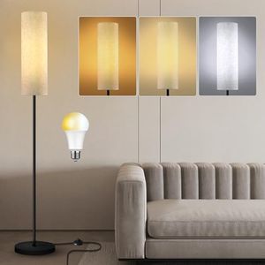 Hzitcigm Lampada da Terra LED, Moderne Lampada LED Dimmerabile Lampada da Terra Salotto 3 Temperature Colore 12W Lampada Soggiorno Piantana Lampada da Terra con Paralume Lino e Interruttore a Pedale