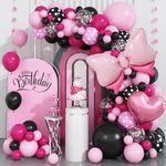 Pink Black Balloon Arch Kit, Mouse Pastel Hot Pink Black Dot Balloon Garland with Bow Heart Foil Balloons, Pink Black Mouse Theme Balloon for Girls Kids Birthday Baby Shower Wedding Party Decor