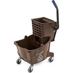 Carlisle FoodService Products Plastic Commercial Mop Bucket with Side-Press Wringer, 26 Quarts, Brown