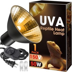 Reptile Heat Lamp 50W G9 Halogen Heat Bulb & Dome Reptile Light Fixture, Aluminum Reflector, UVA Basking Light for Reptiles, Dimmable Heat Lamp for Chicken Turtle Snake Gecko Lizard