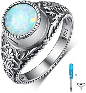 SVODEA Urn Rings for Ashes Cremation Jewelry,925 Sterling Silver Created Lab Opal Cage Filigree Ashes Keepsake Urns Bands with w/Funnel Filler,Memorial Gifts for Women Girls, Gemstone Sterling Silver, Opal