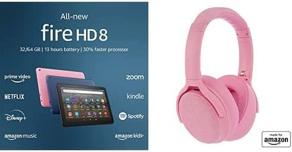 Tablet Bundle: Includes All-new Amazon Fire HD 8 tablet, 8” HD Display, 64 GB (Rose) & Made for Amazon Active Noise Cancelling Bluetooth Headphones (Rose)