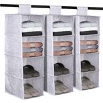 Kuber Industries Shoe Rack | 4 Shelf Foldable Storage Rack | Clothes Hanging Organizer | Shoe Storage Organizer | Closet Organizer with Velcro | Shoe Rack Jute Printed | Pack of 3 | Gray