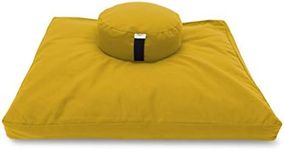 MEDITATION CUSHION SET - Zafu and Zabuton Meditation Pillow - Yoga Cushion, Meditation Pillows for sitting on floor, Cotton Yoga Pillow - Round, SAFFRON - Traditionally MADE IN USA