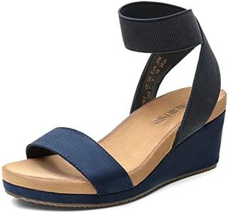 DREAM PAIRS Womens Elastic Ankle Strap Open Toe Platform Wedge Sandals Comfortable Summer Shoes,Size 6.5,Navy,NINI