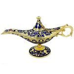 Vintage Aladdin Magic Genie Lamp Incense Burners Metal Carved Wishing Light for Home Tabletop Decoration, Party, Birthday Delicate Gift (Blue)