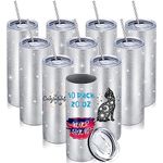 10 Pack 20oz Glitter Sublimation Tumblers Blanks Skinny Straight Silver Tumbler Double Wall Stainless Steel Insulated Tumblers with Lid and Straw for Heat Transfer Sublimation Cups Water Bottle