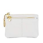 ZOOEASS Coin Purse Women Genuine Leather Zip Mini Purse With Key Ring Triple Zipper Card Holder Wallet (White)