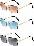 3 Pairs Rimless Rectangle Sunglasse