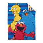 Sesame Street Best Friends Blue, Red, Yellow 4Piece Toddler Bed Set - Comforter, Fitted Bottom Sheet, Flat Top Sheet, Reversible Pillowcase, Blue, Red, Yellow, Green