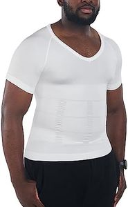 KOCLES Gynecomastia Compression Shirts for Men, Shapewear Slimming Body Shaper Undershirt, V-Neck Baselayer T-Shirt Workout, V Neck White, 3X-Large