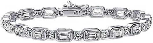 BERRICLE Rhodium Plated Sterling Silver Cubic Zirconia Fashion Tennis Bracelet, 7 5 inch, Sterling Silver , Cubic Zirconia