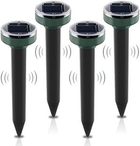 ONEVER Solar Mole Repellent, 4 Pack Ultrasonic Solar Power Animals Repeller Waterproof for Outdoor Garden Lawn Yard Get Rid of Moles Voles Gophers Rats Rodents