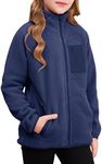 DOKOTOO KIDS Girls Winter Jacket Fleece Full Zip Soft Sherpa Fuzzy Warm Coat with Pockets Navy Blue 6-7 Years