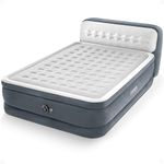 INTEX Queen Size Air Mattress, 18in Height Airbed with Headboard, Built-in Pump, Dura-Beam Deluxe Ultra-Plush - Portable Inflatable Bed for Camping & Travel