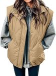 MEROKEETY Women's 2024 Winter Puffer Vest Quilted Stand Collar Zip Up Padded Gilet Coat with Pockets, Camel, XL