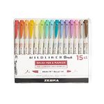 Zebra Pen Mildliner Brush Marker, Double Ended Brush and Fine Tip Pen, Assorted Soft Colors, 15 Pack