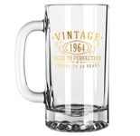 Vintage 1964 Gold Printed 16oz Glass Beer Mug Stein – Happy 60th Birthday Gifts for Men Women, Cheers to 60 Years, Turning 60 Man Decorations Decor, Anniversary Bday Party Favors, Gift Ideas Him 1.0