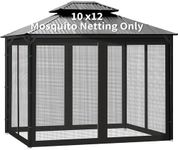 Gazebo Universal Replacement Mosquito Netting, 10' x 12' Outdoor Canopy Net Screen 4-Panel Sidewall Gazebo Curtains, with Zippers, Easy to Install, Fit for Most Gazebo 10x12 Canopy, Patio（Black）