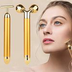 2 IN 1 Face Massager 24k Golden Pulse Facial Face Massager,3D Roller Electric Sonic Energy and T Shape Arm Eye Nose Head Massager Instant Face Lift,Anti-Wrinkles,Skin Tightening,Face Firming