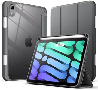 JETech Funda para iPad Mini (A17 Pro, Modelo 2024, 7.ª Gen) / Mini 6 (Modelo 2021, 6.ª Gen) con Portalápiz, Clara Carcasa Trasera Slim Soporte Antigolpes Cover Tableta (Gris Espacial)