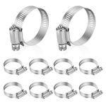 Hose Clamp, Stainless Steel Hose Clamps 1 Inch to 2 Inch, Large Adjustable Worm Gear Hose Clamps Assortment Kit Hose Pipe Tool for Fuel Line, Plumbing, Automotive Mechanical, 10 PCS Hose Clamp Set