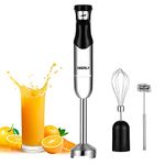 Immersion Hand Blender Electric, OBERLY 500W Heavy Duty 3-in-1 Handheld Stick Mixer, Smart Stepless, Stainless Steel Blade with Milk Frother, Egg Whisk for Coffee Foam, Smoothies and Puree