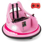 HONEY JOY Bumper Car, 12V Electric Baby Bumping Car for Toddlers, 5 LED Light Modes, Music & 5-Point Safety Belt, 360 Degree Spin, Battery Powered Ride On Car Toy with Remote Control (Pink)