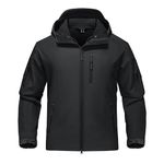 TACVASEN Men's Tactical Jacket with Hood Water Resistant Softshell Coat Black, L