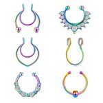 QWALIT Fake Septum Ring Fake Septum Piercing Faux Septum Nose Rings Fake Nose Ring Septum Fake Septum Nose Ring Clip On Septum Ring Faux Septum Piercing Fake Septum Hoop Fake Septum Jewelry Rainbow